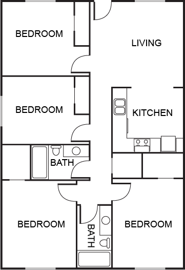 4 Bed + 2 Bath Floorplan