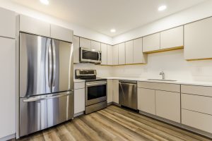 Kitchen with stainless steel appliances